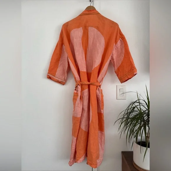 Block Shop Textiles Dot Dash Robe in Apricot 100% Linen size S/M - Picture 4 of 10